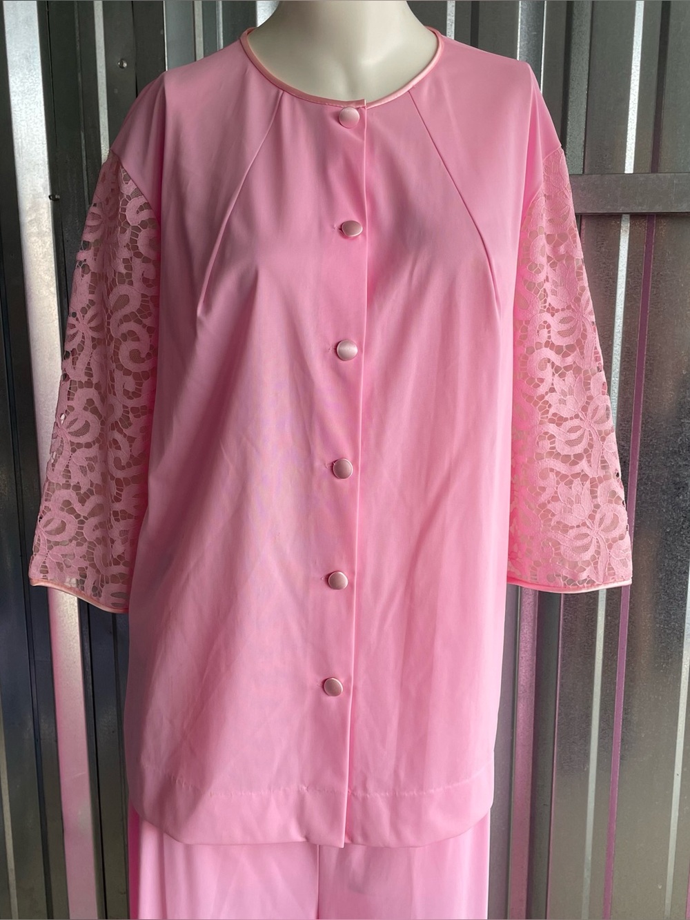 Vintage Vanity Fair Pink Pajama Set USA Made Nylon Lounge Set Size 40 Large
